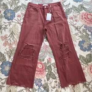 Vervet Leslie 90’s Vintage Flare Distressed Cropped Jeans Rust Pink NWT